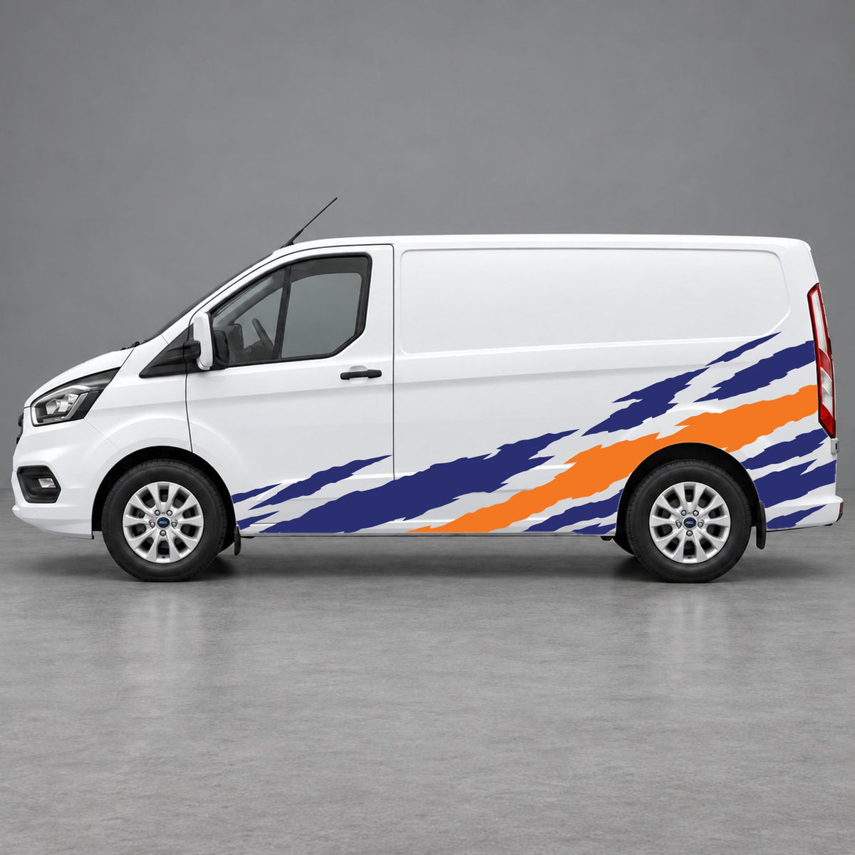 Ford Transit Custom Claw Scratch Side Graphics in Navy Blue & Orange