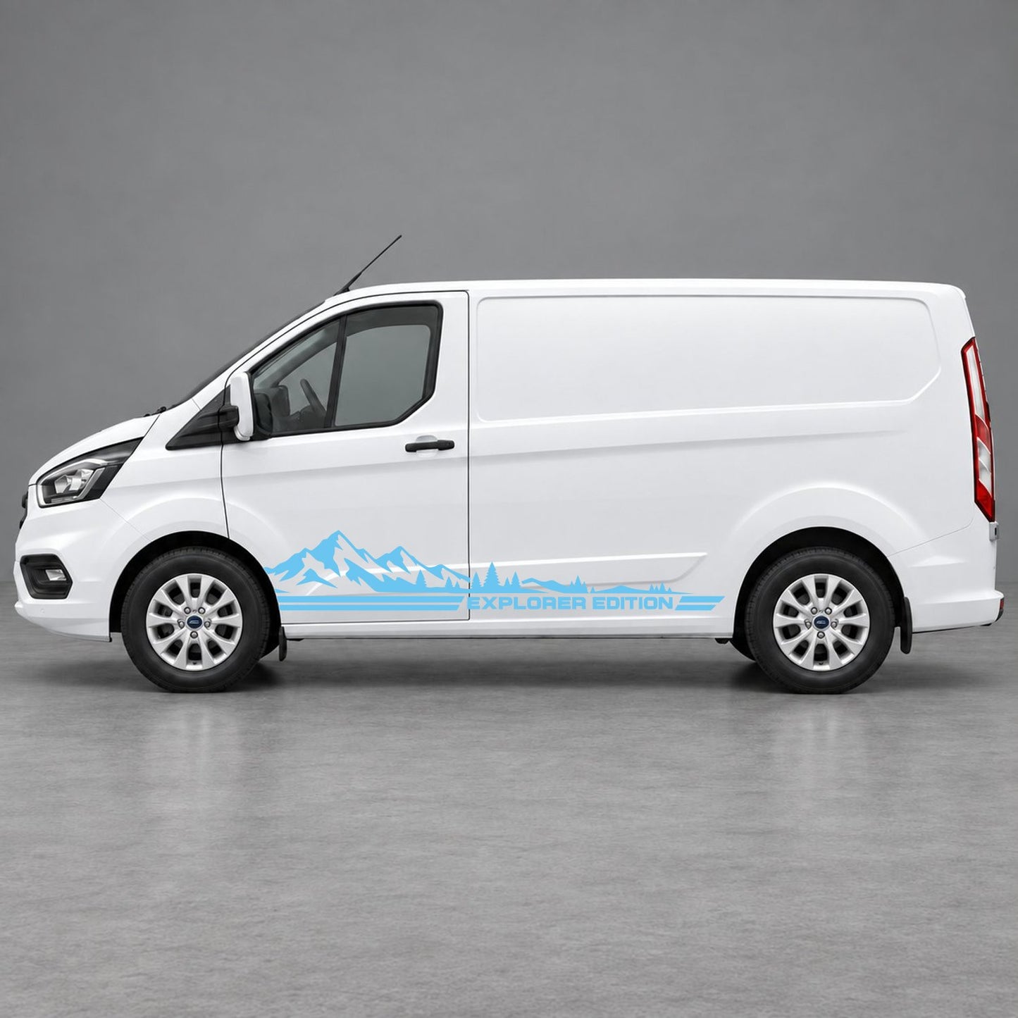 Ford Transit Custom Explorer Edition Mountain Side Stripes in Light Blue