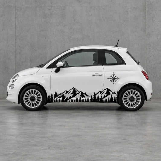 Fiat 500 Mountain Skyline Side Graphics Kit - Pair Supplied in Black