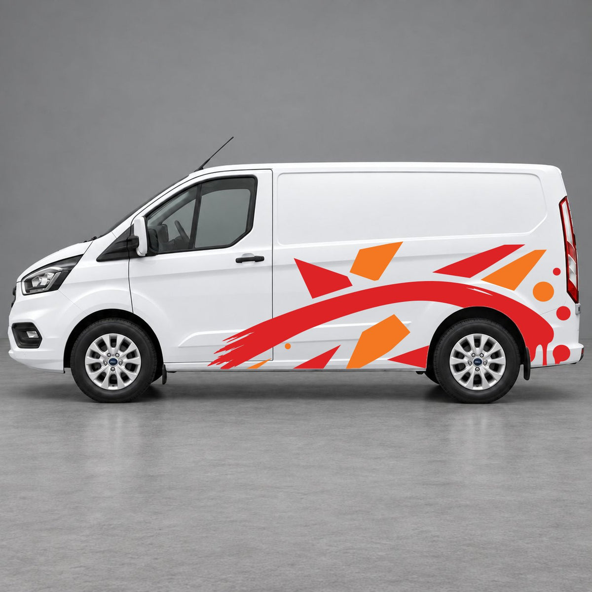 Ford Transit Custom Abstract Geometric Splash Side Graphics in Orange & Red