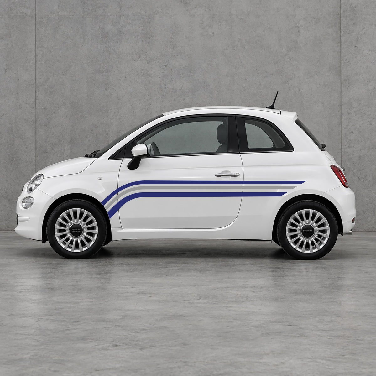 Fiat 500 Retro Triple Side Stripes Kit - Pair Supplied in Navy Blue & Grey