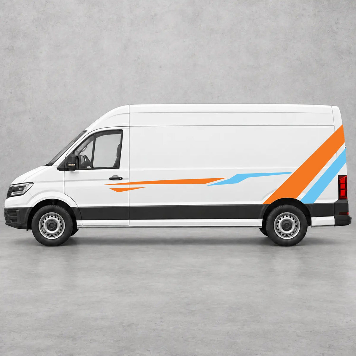 VW Crafter Bold Rear Diagonal Side Stripes in Orange & Light Blue