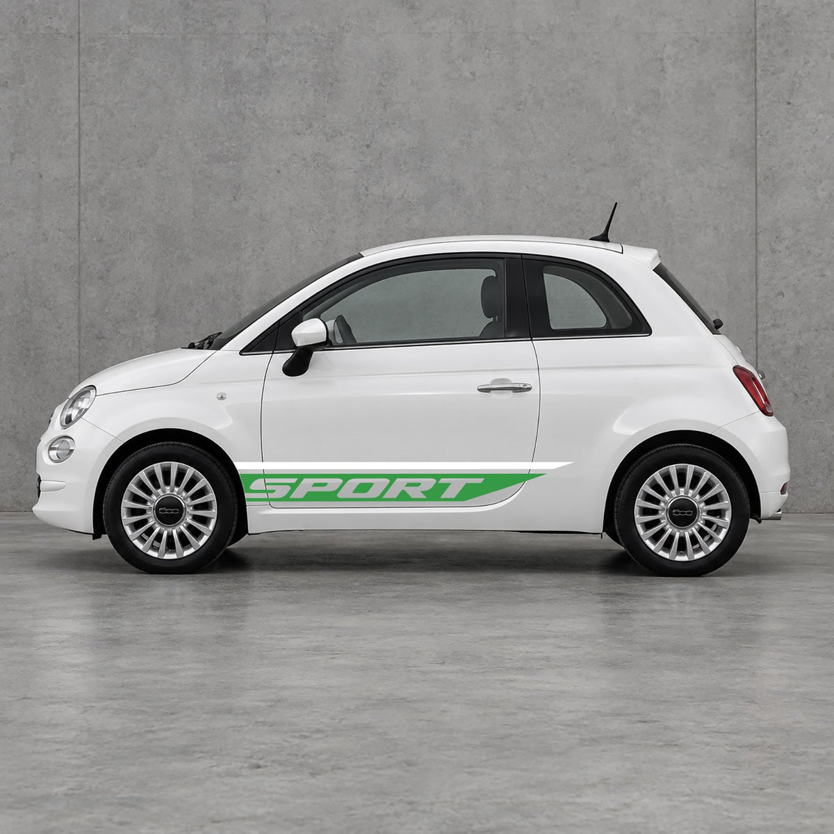 Fiat 500 Sport Lower Side Stripes Kit - Pair Supplied in White & Green