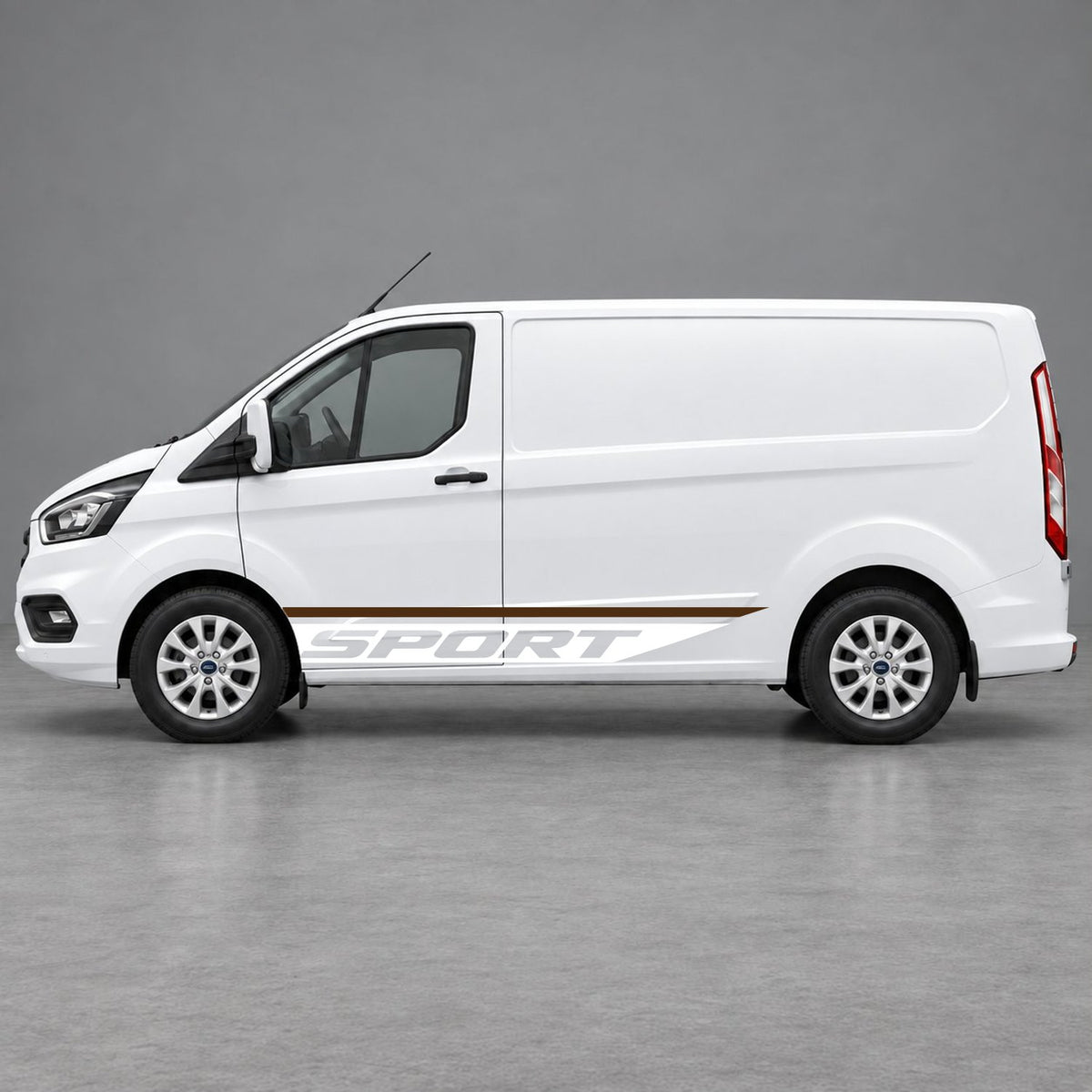 Ford Transit Custom Sport Swoosh Lower Side Stripes in Brown & White