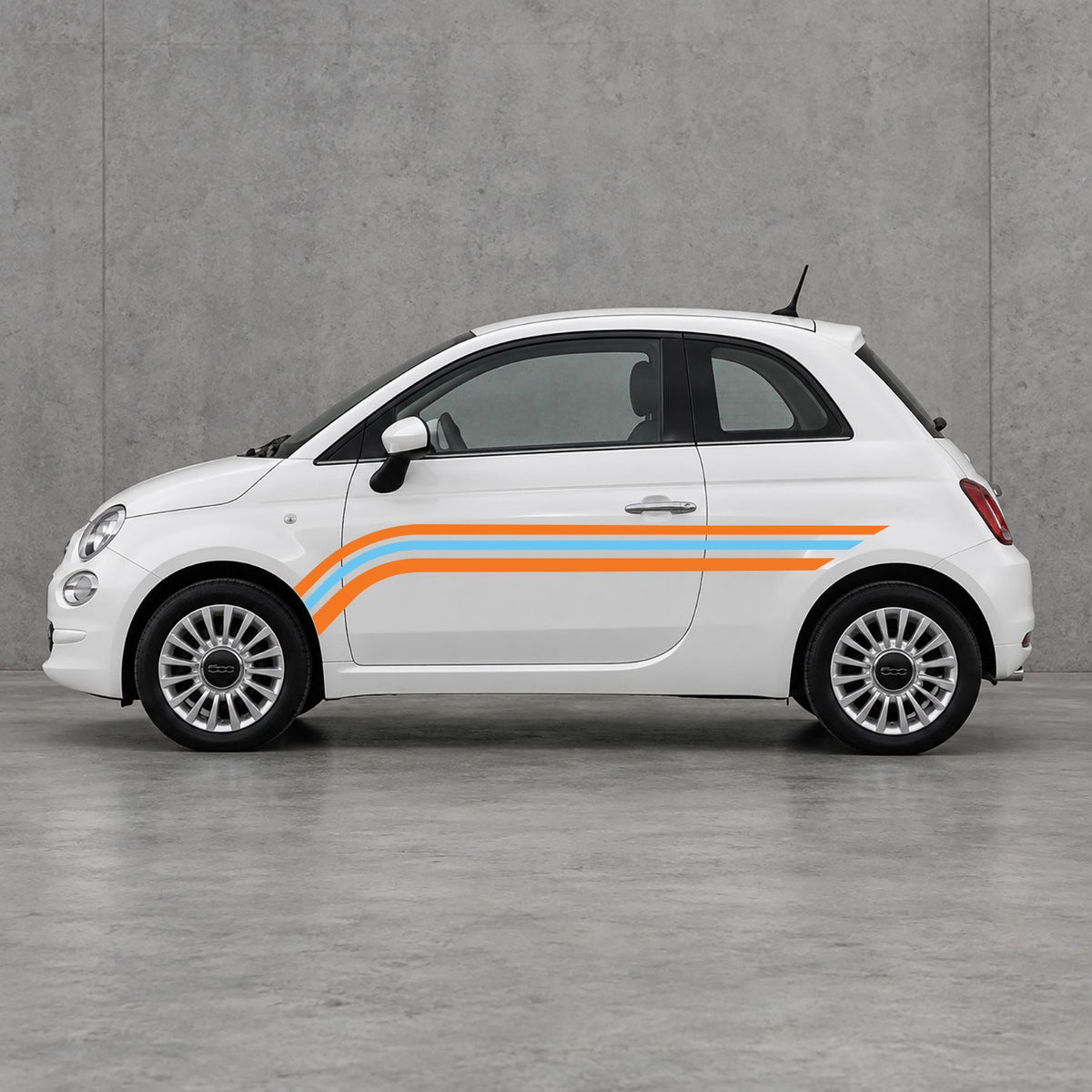 Fiat 500 Retro Triple Side Stripes Kit - Pair Supplied in Orange & Light Blue