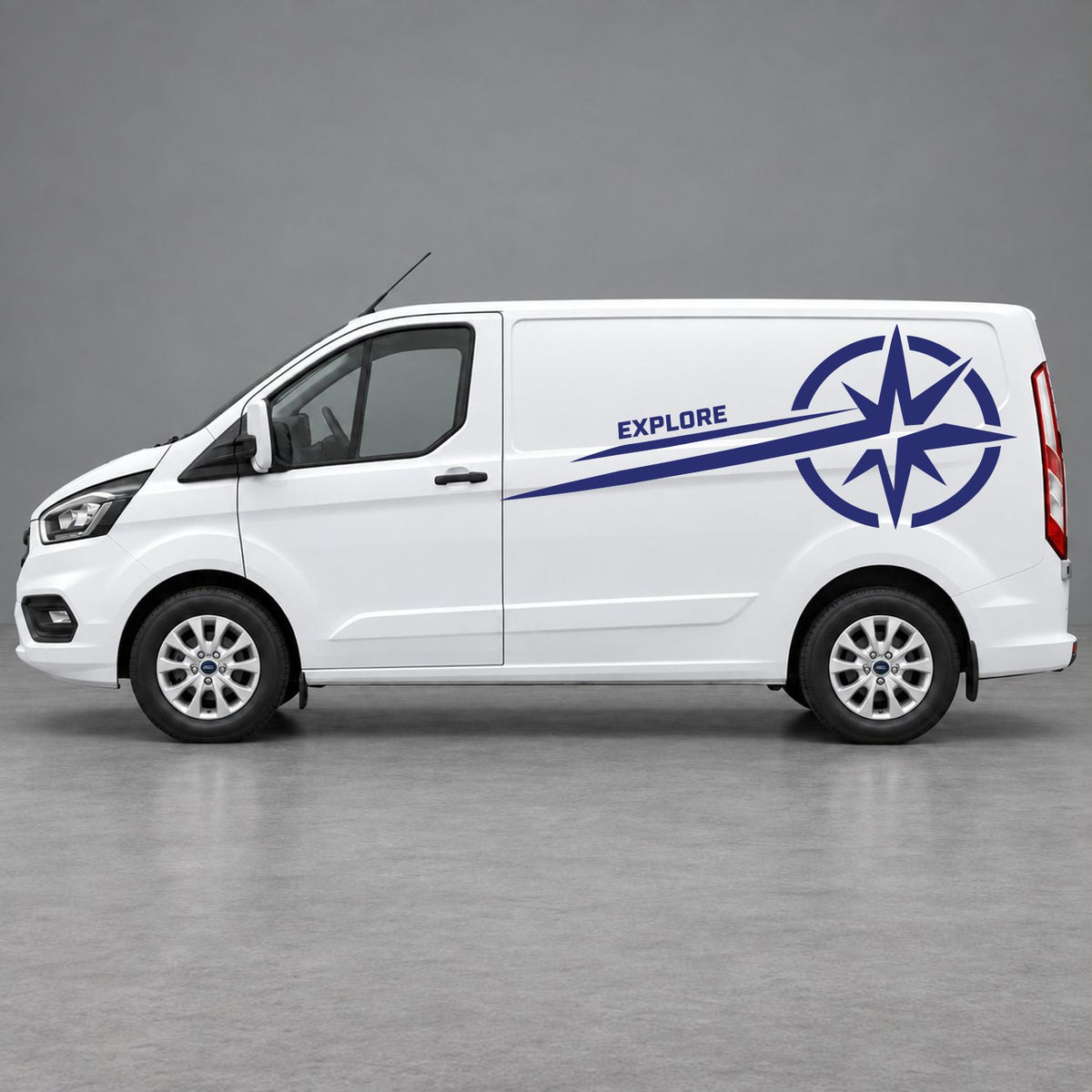 Ford Transit Custom Explore Compass Side Stripes in Navy Blue