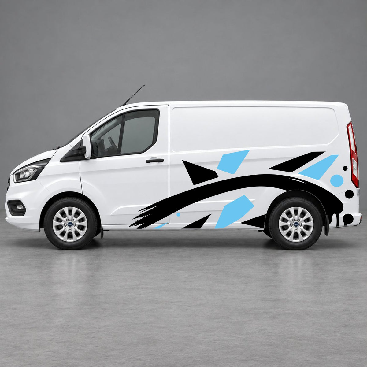 Ford Transit Custom Abstract Geometric Splash Side Graphics in Light Blue & Black