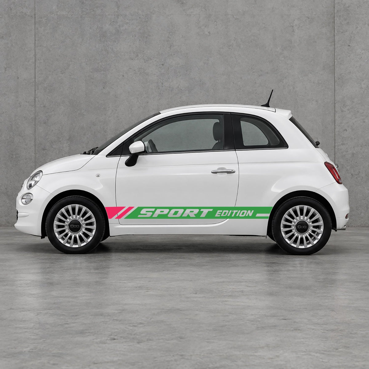 Fiat 500 Sport Edition Side Stripes Kit - Pair Supplied in Green & Pink