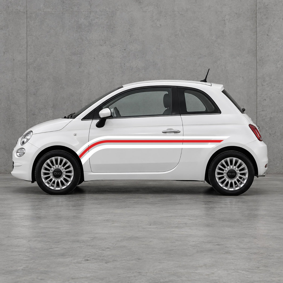 Fiat 500 Retro Triple Side Stripes Kit - Pair Supplied in White & Red