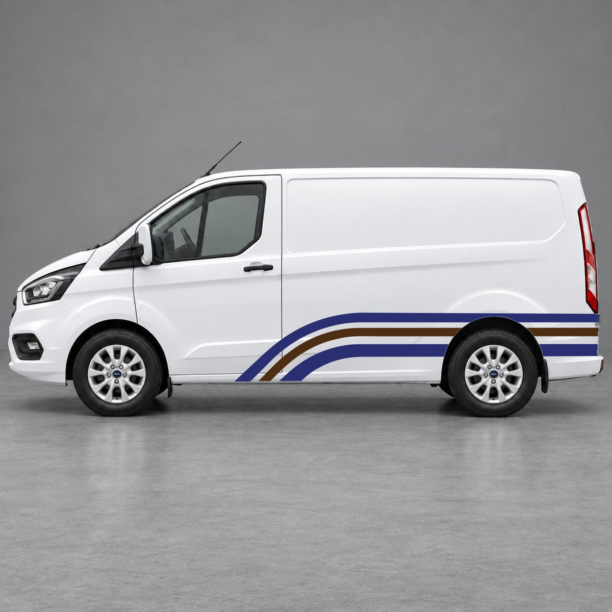 Ford Transit Custom Retro Triple-Arch Side Stripes in Navy Blue & Brown