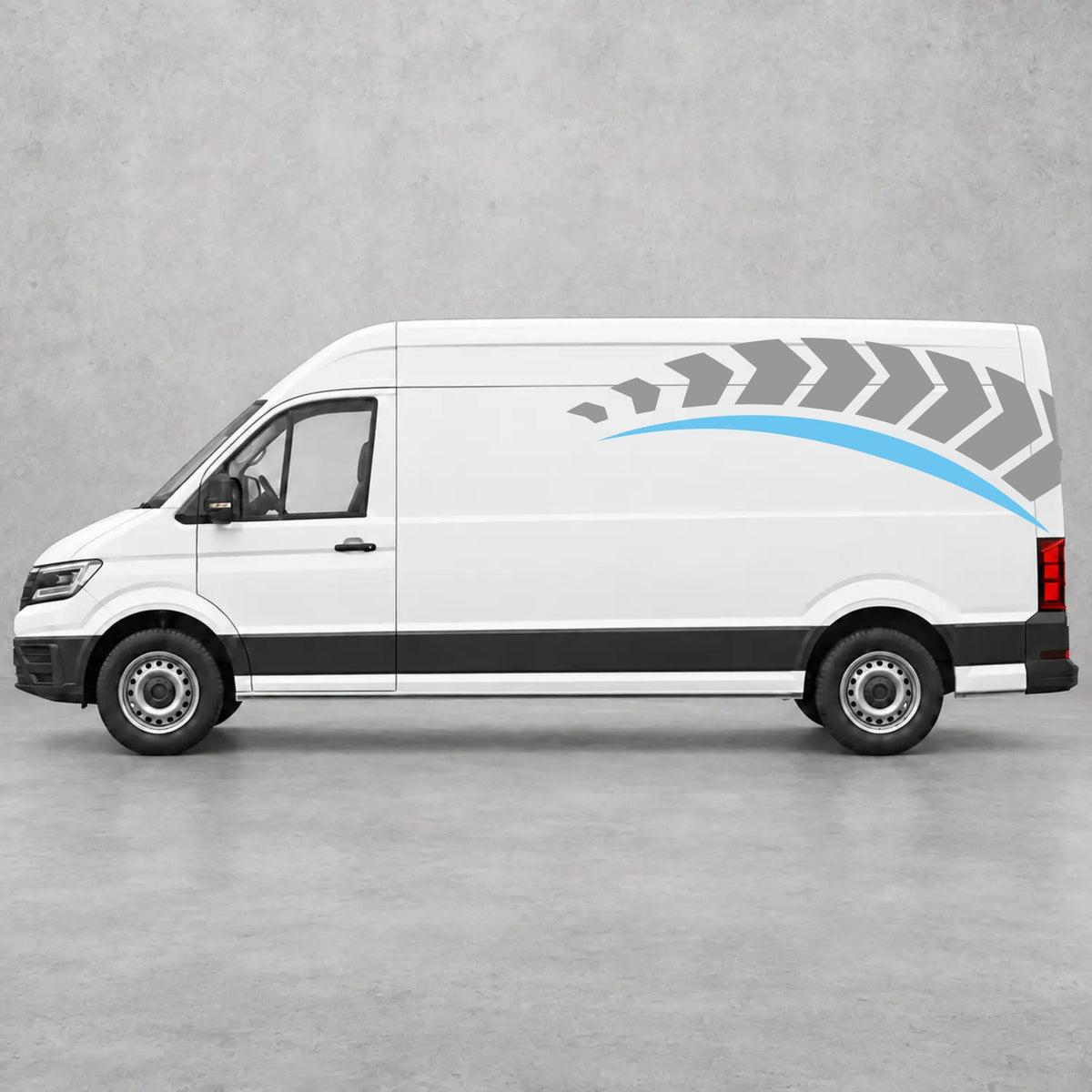 VW Crafter Chevron Track Side Graphics in Grey & Light Blue