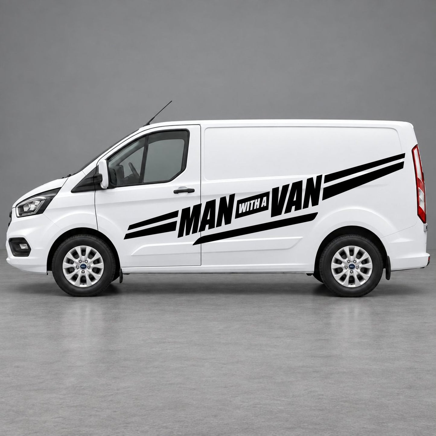 Ford Transit Custom Man with a Van Side Stripes in Black & Black