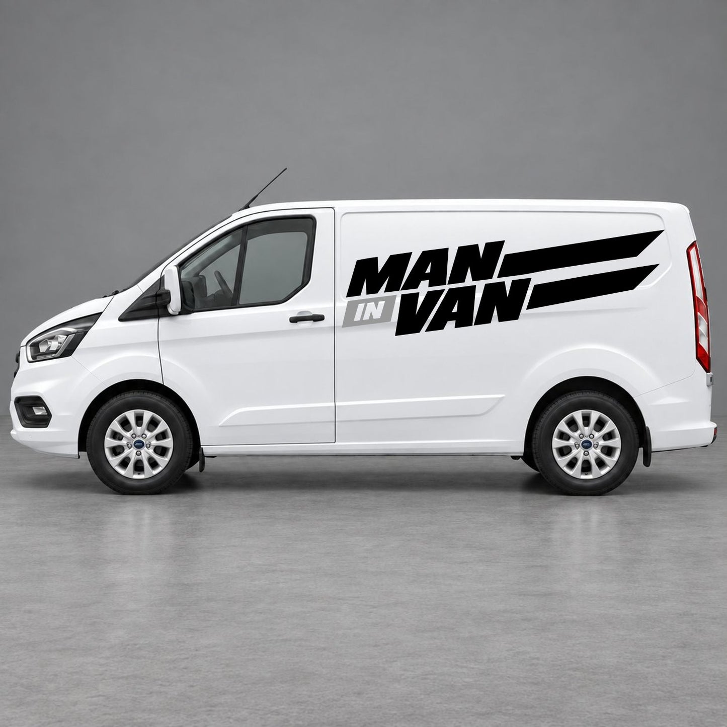 Ford Transit Custom Man in Van Side Stripes in Black & Grey