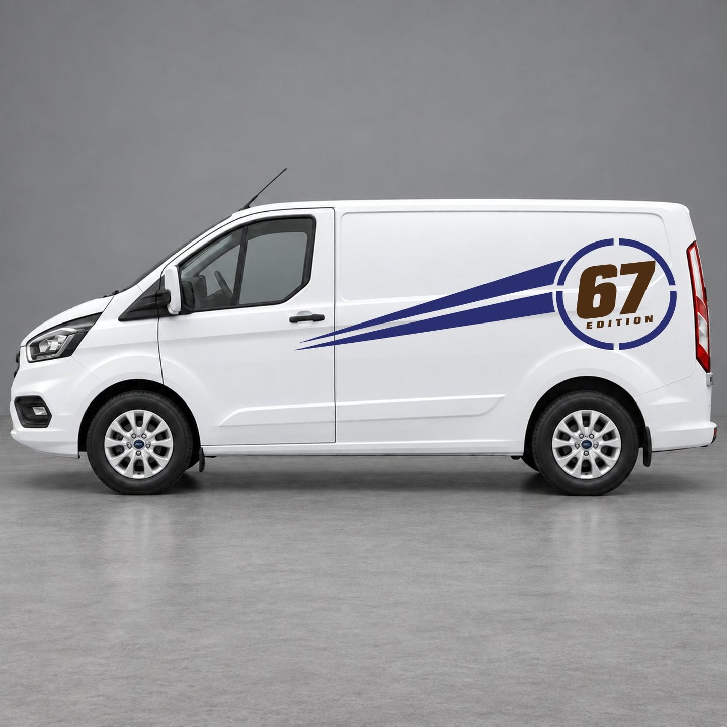 Ford Transit Custom Personalised Number Edition Side Stripes in Navy Blue & Brown