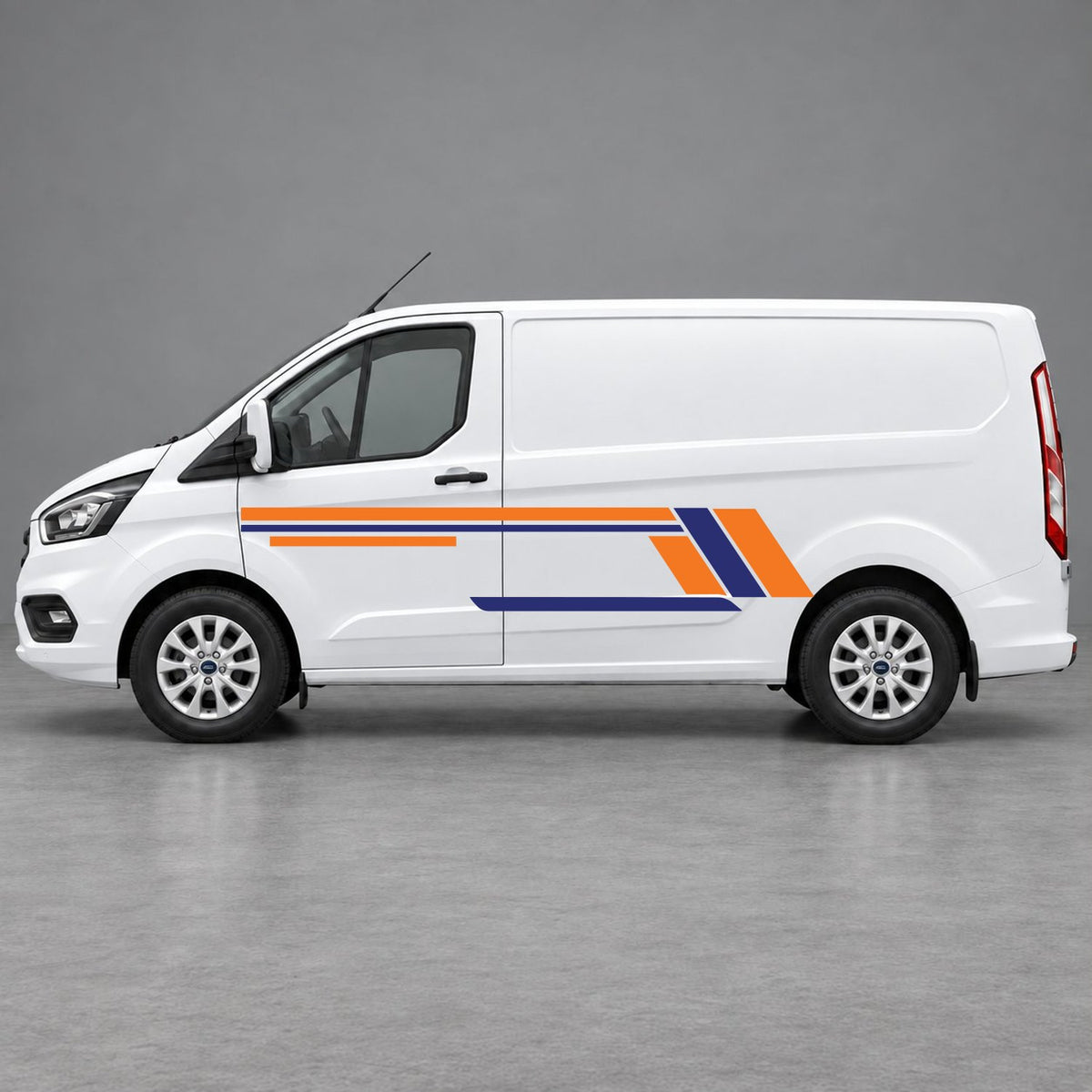 Ford Transit Custom Geometric Outline Side Stripes in Orange & Navy Blue