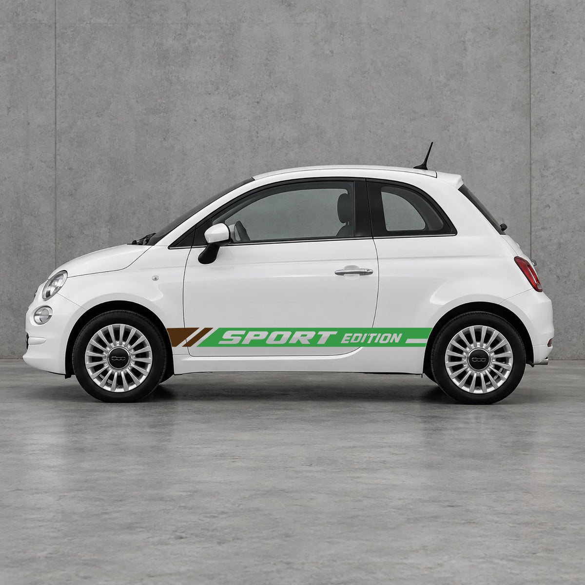 Fiat 500 Sport Edition Side Stripes Kit - Pair Supplied in Green & Brown