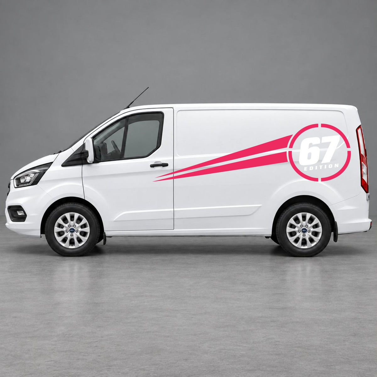 Ford Transit Custom Personalised Number Edition Side Stripes in Pink & White