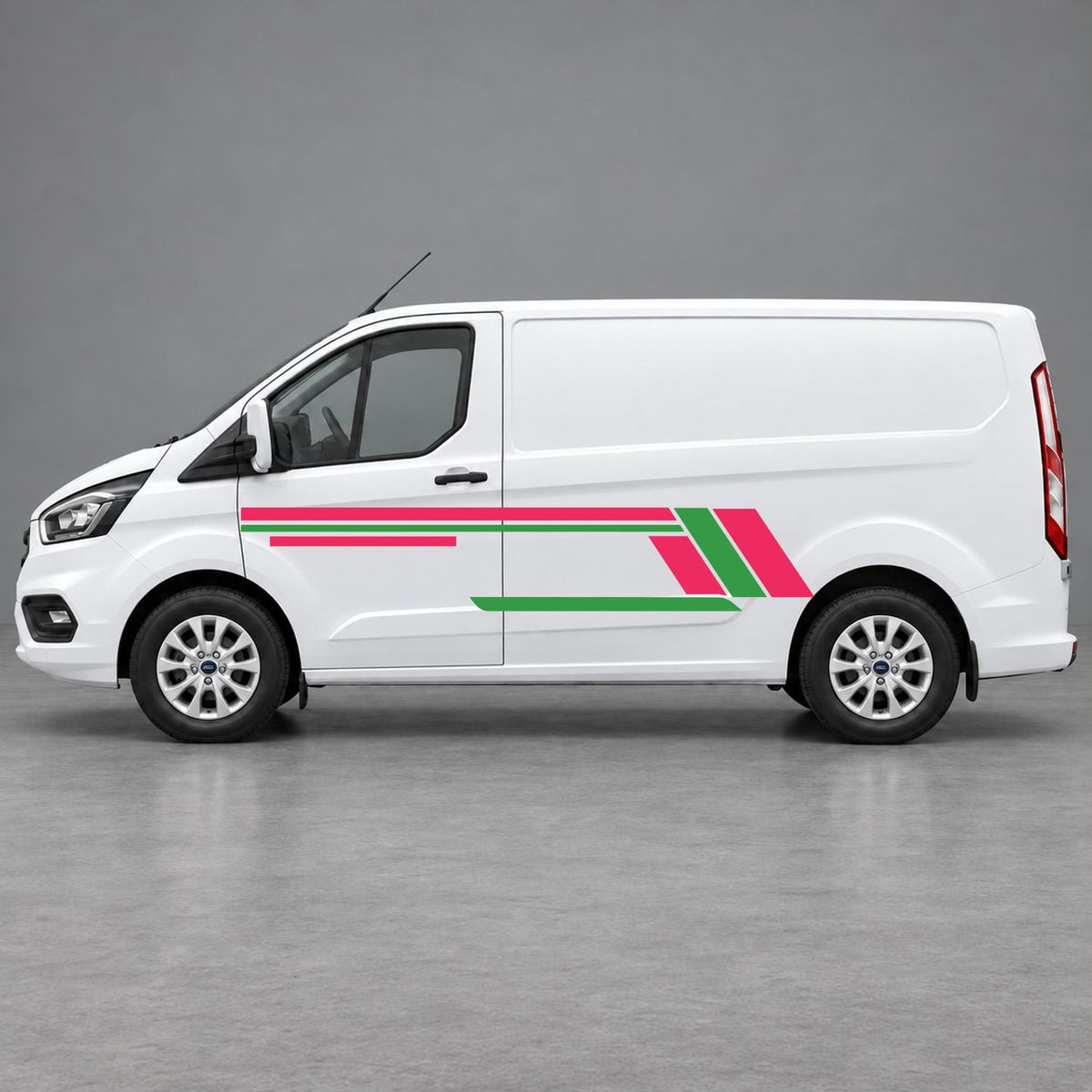 Ford Transit Custom Geometric Outline Side Stripes in Pink & Green