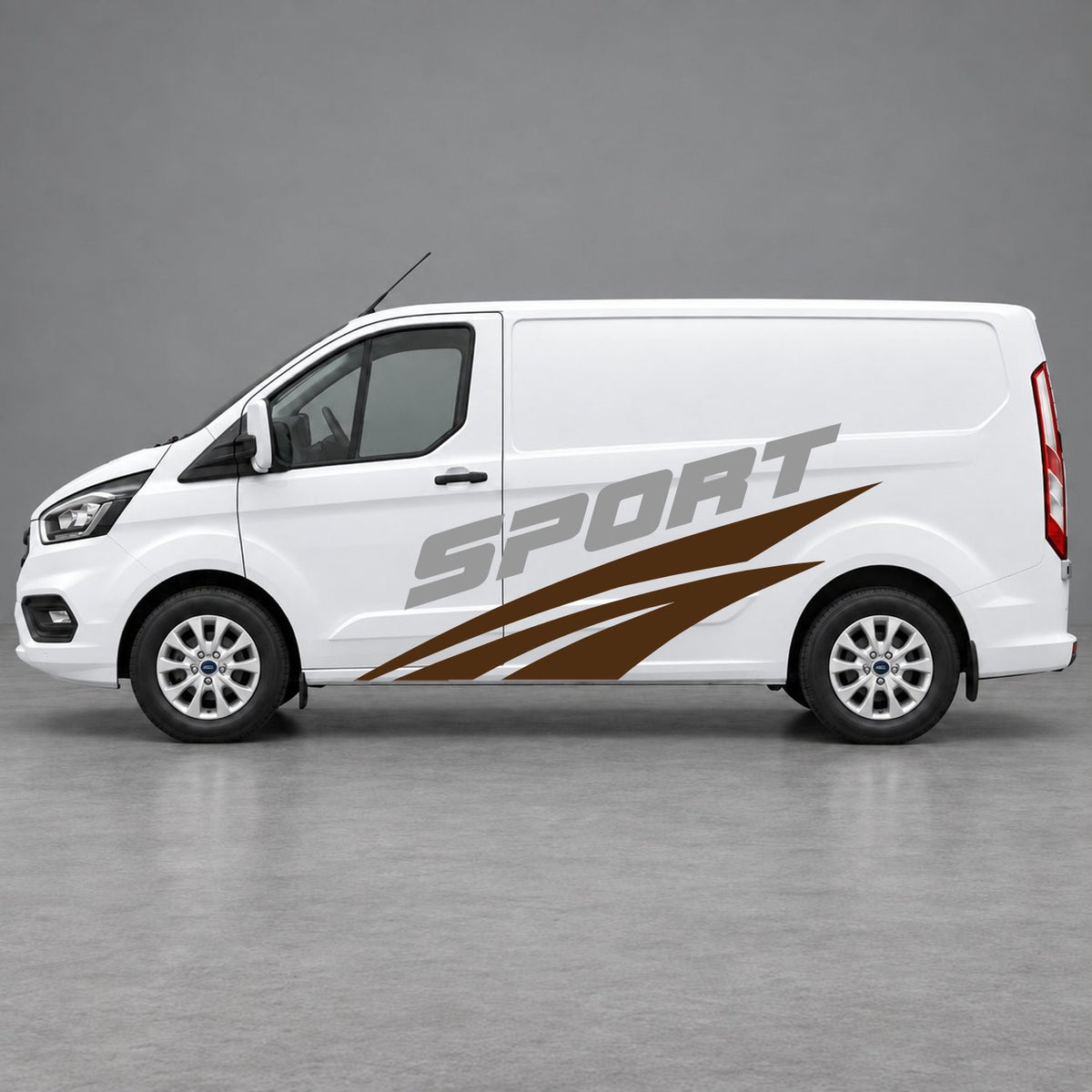 Ford Transit Custom Sport Twin Stripe Side Graphics in Brown & Grey