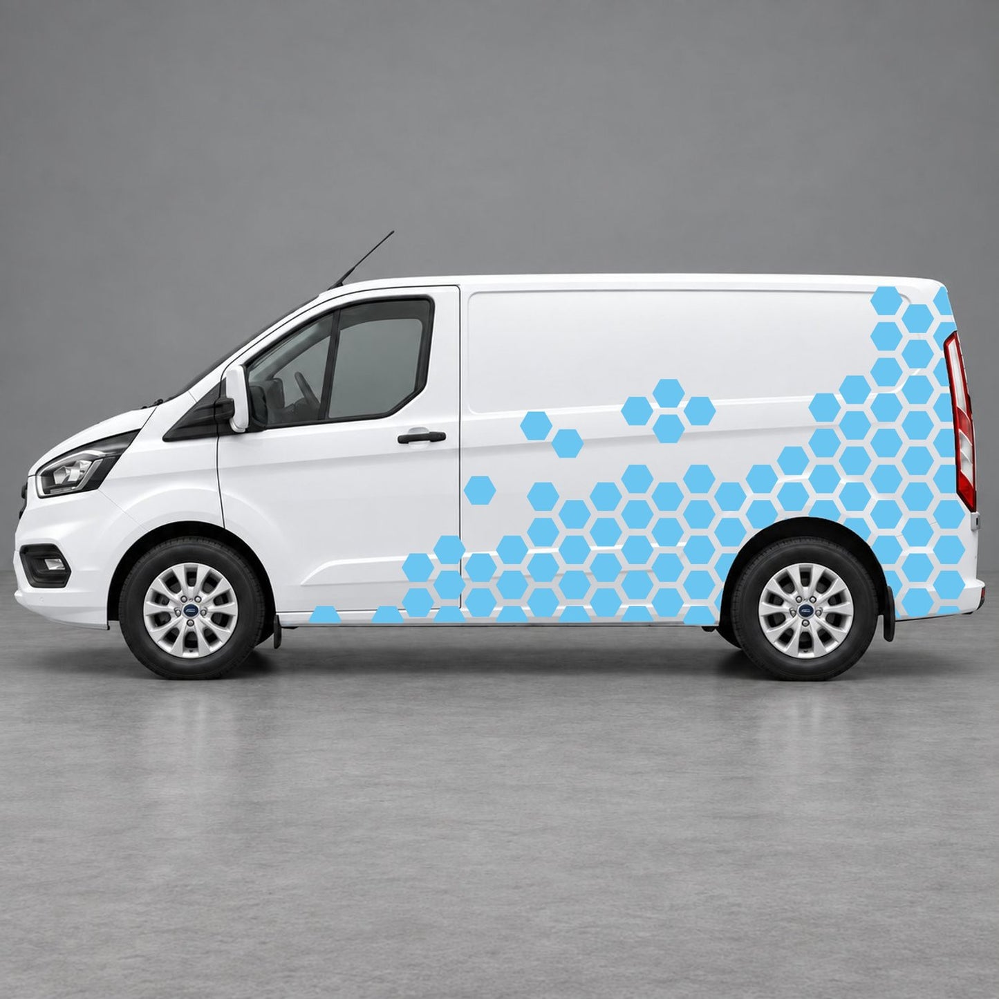 Ford Transit Custom Honeycomb Fade Side Graphics in Light Blue