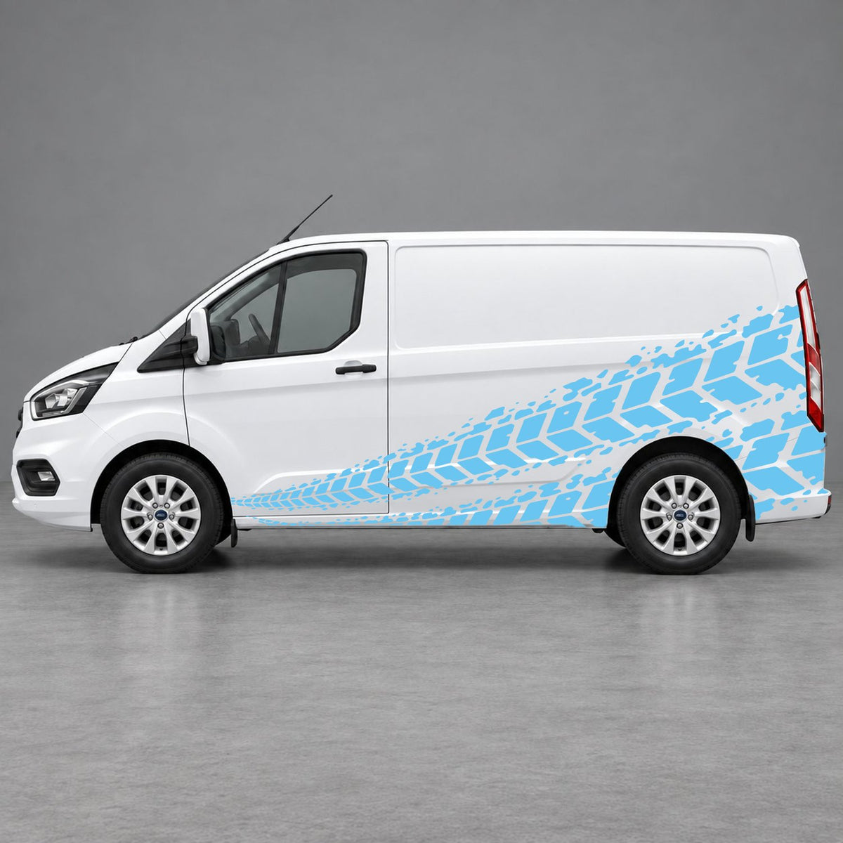 Ford Transit Custom Tyre Tread Side Graphics in Light Blue
