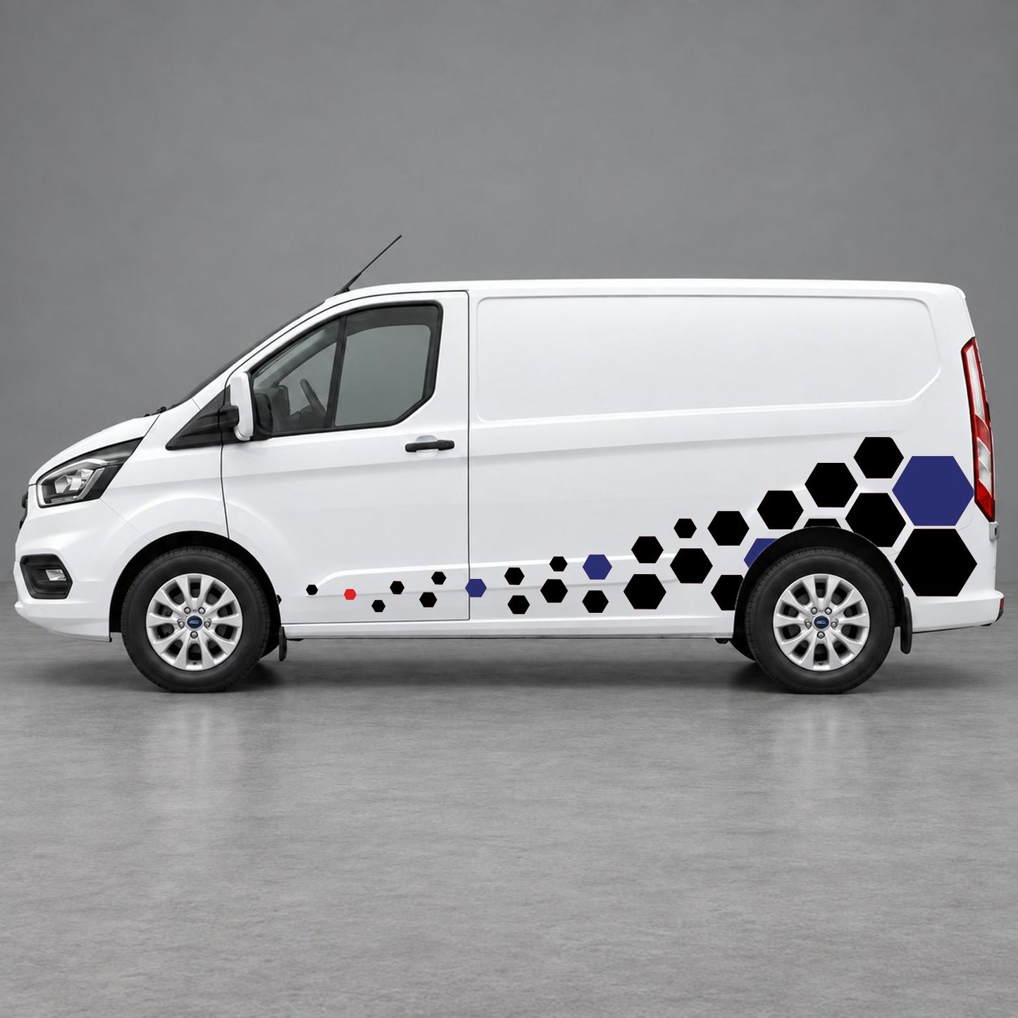 Ford Transit Custom Lower Hexagon Fade Side Graphics in Red & Navy Blue
