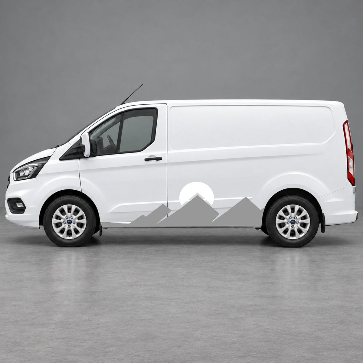Ford Transit Custom Minimal Mountain Peak Side Graphics in Grey & White