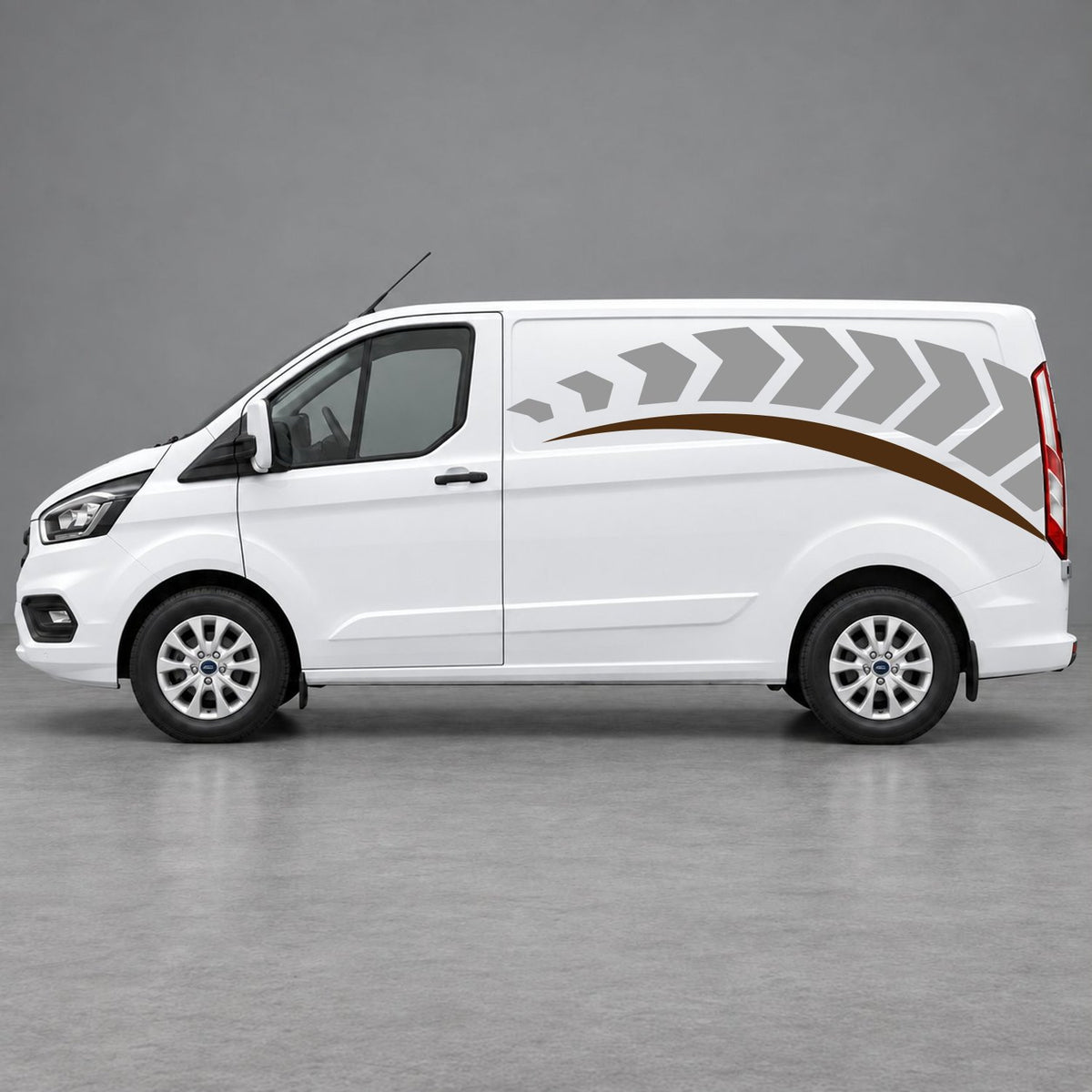 Ford Transit Custom Chevron Track Side Graphics in Grey & Brown