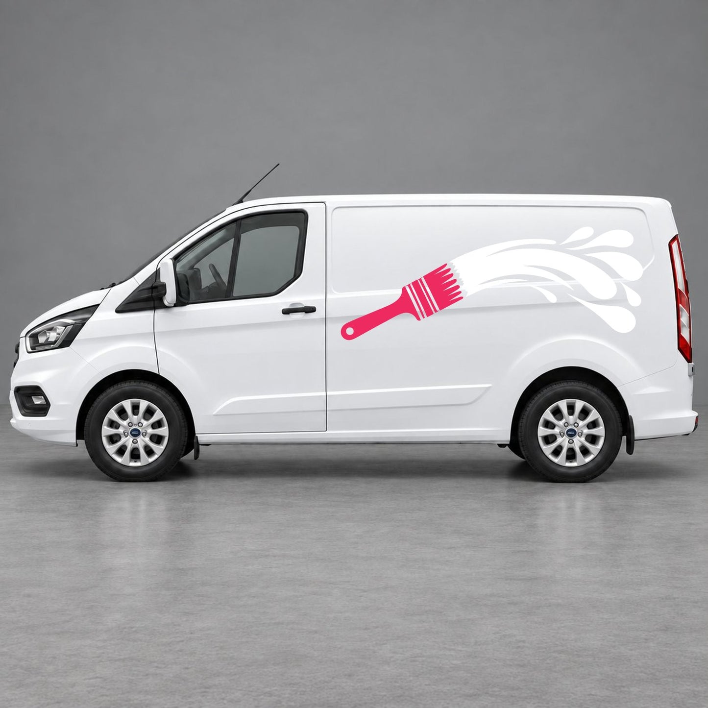 Ford Transit Custom Paintbrush Swoosh Side Graphics in Pink & White