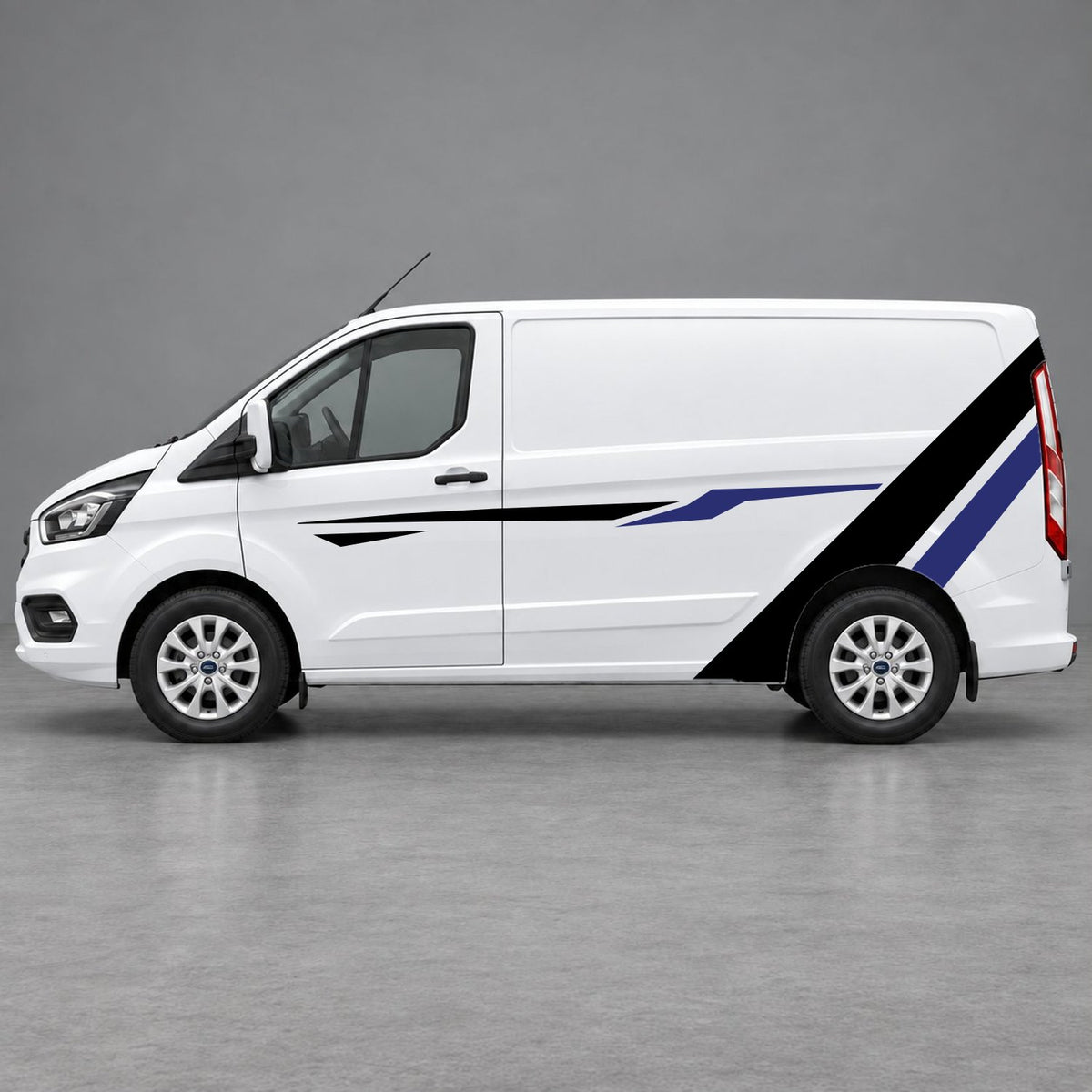 Ford Transit Custom Bold Rear Diagonal Side Stripes in Black & Navy Blue