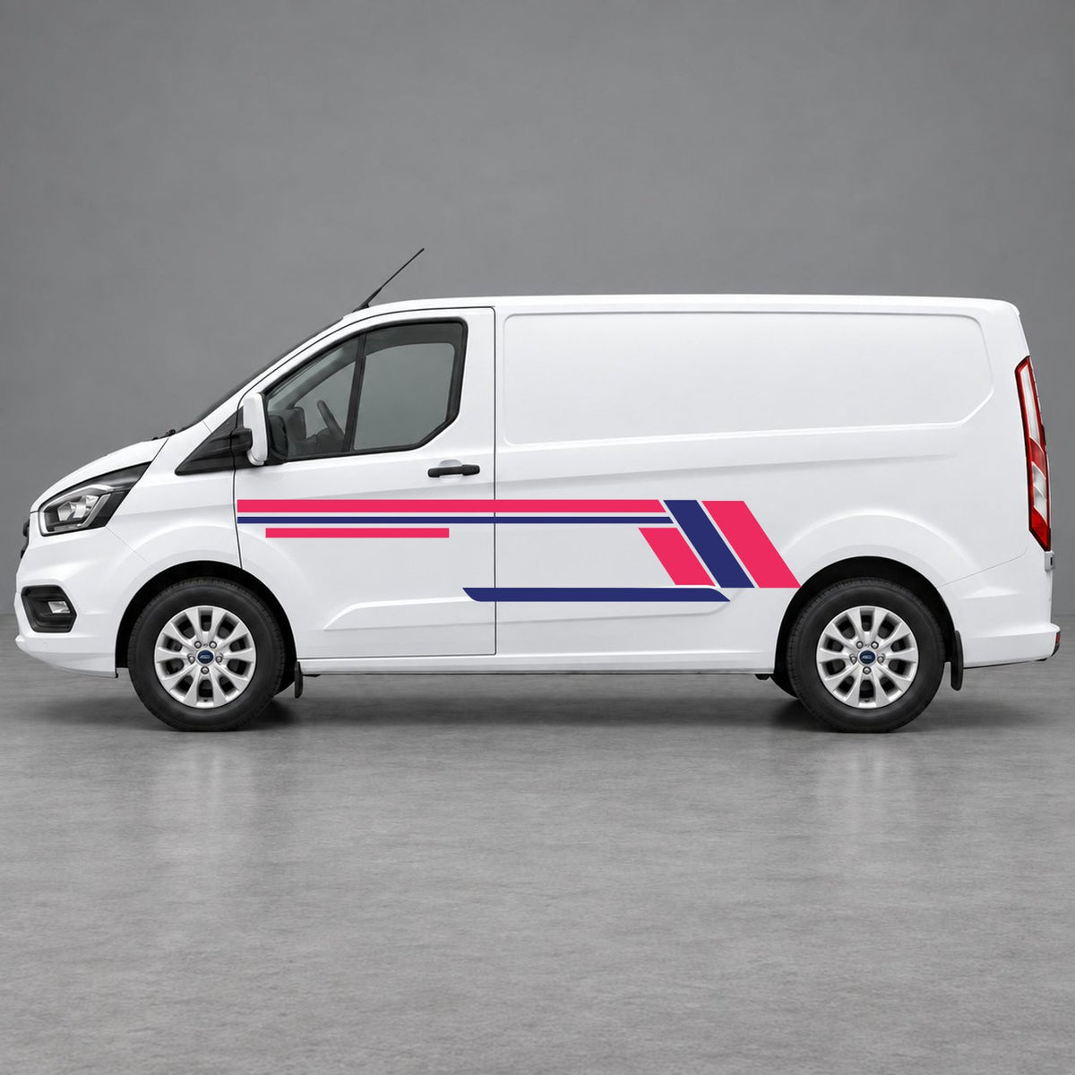Ford Transit Custom Geometric Outline Side Stripes in Pink & Navy Blue