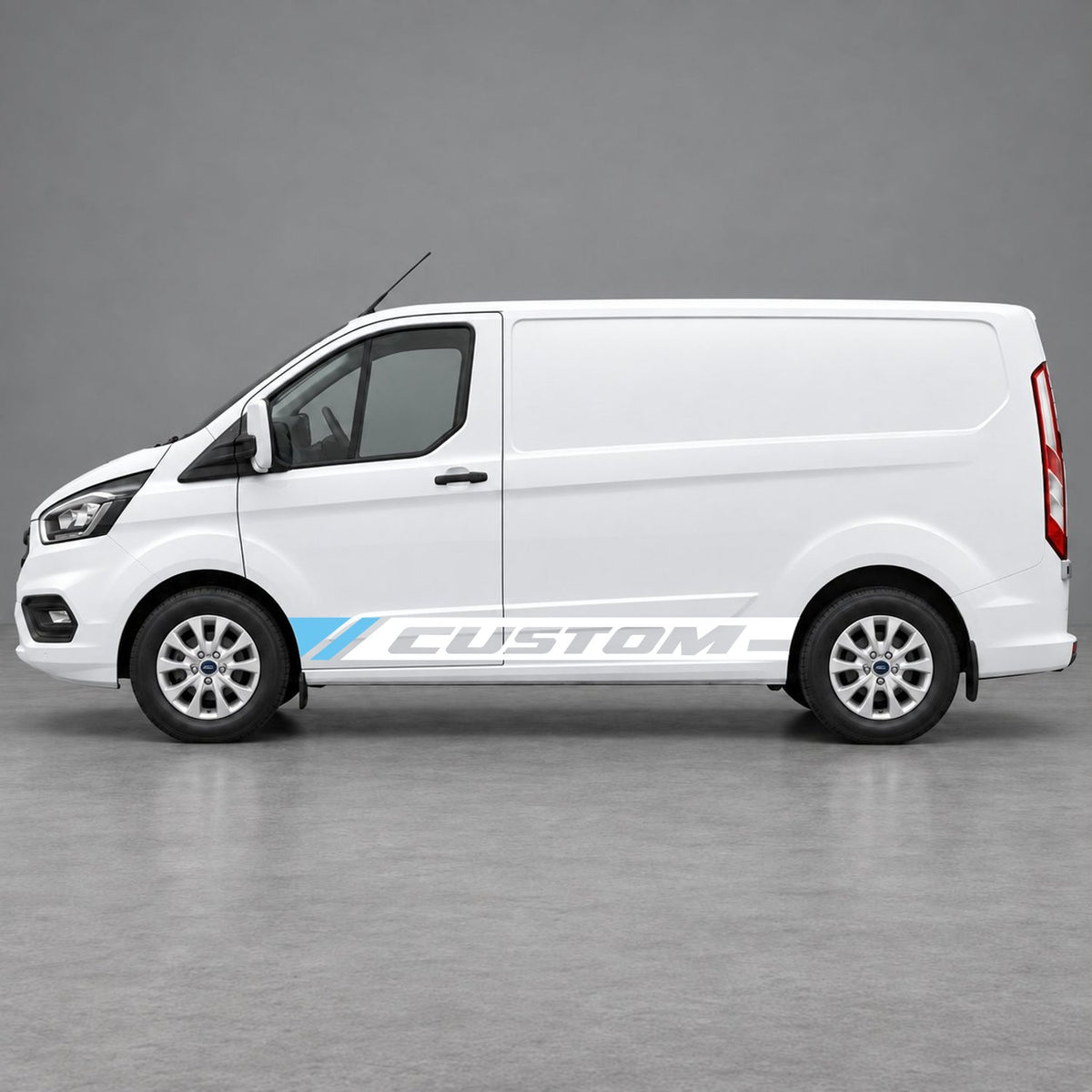 Ford Transit Custom Custom Lower Side Stripes in White & Light Blue