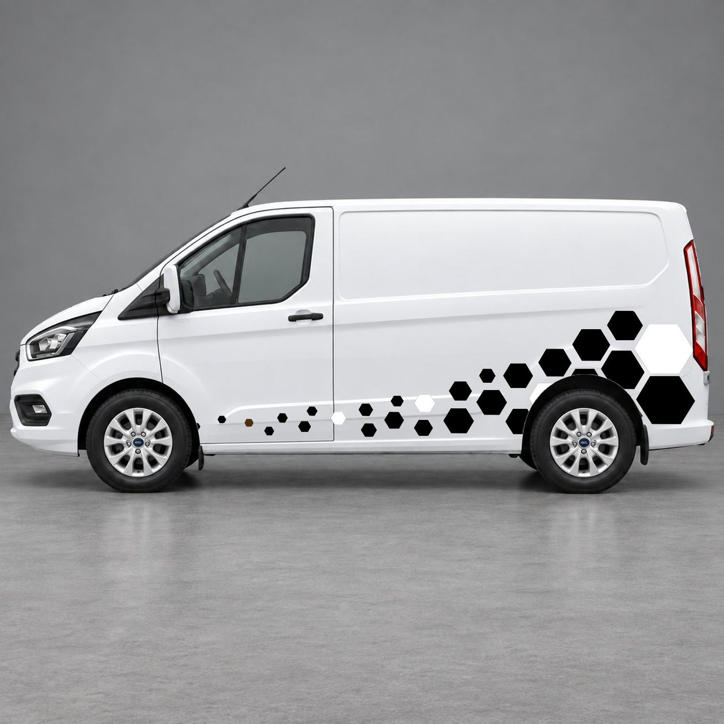 Ford Transit Custom Lower Hexagon Fade Side Graphics in Brown & White