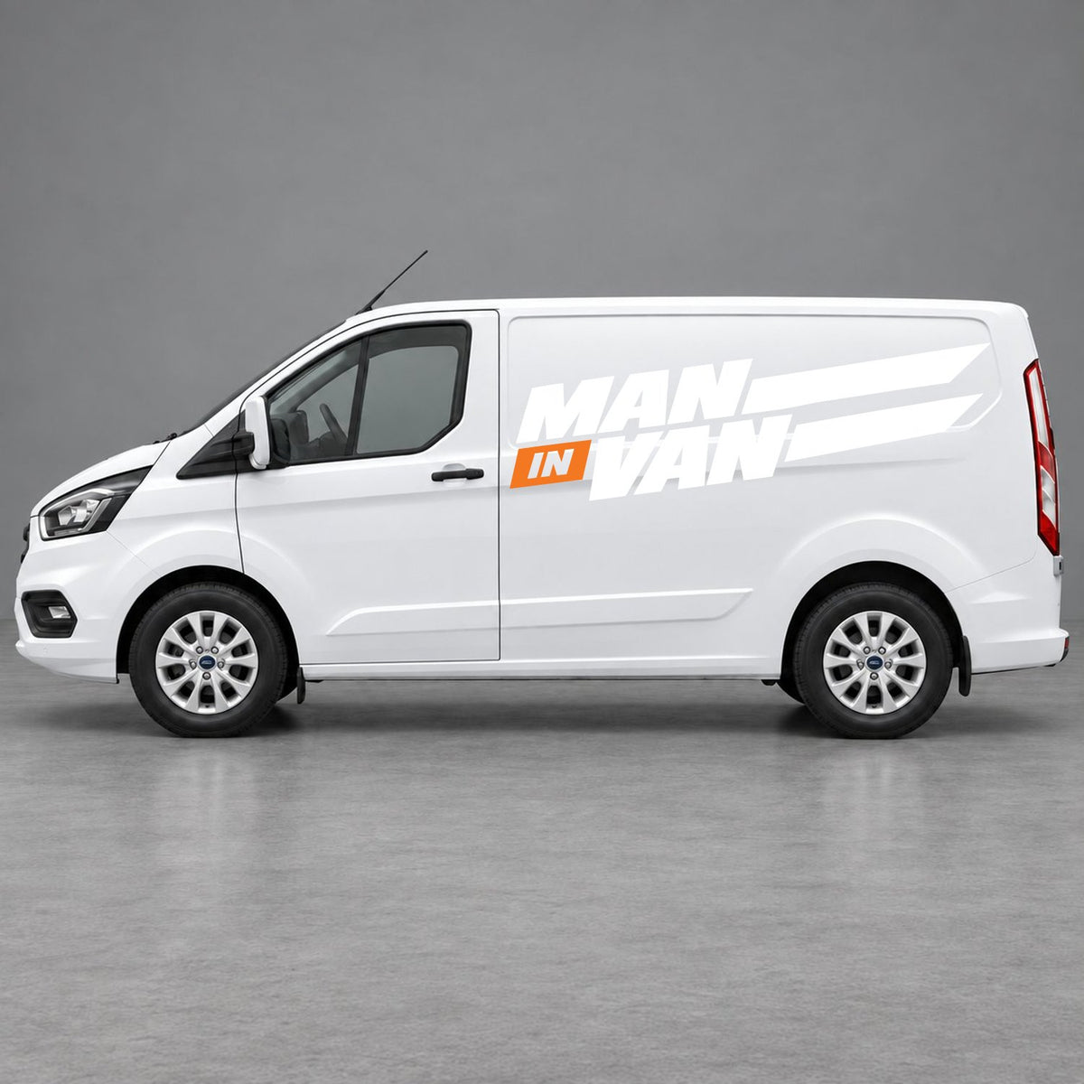 Ford Transit Custom Man in Van Side Stripes in White & Orange