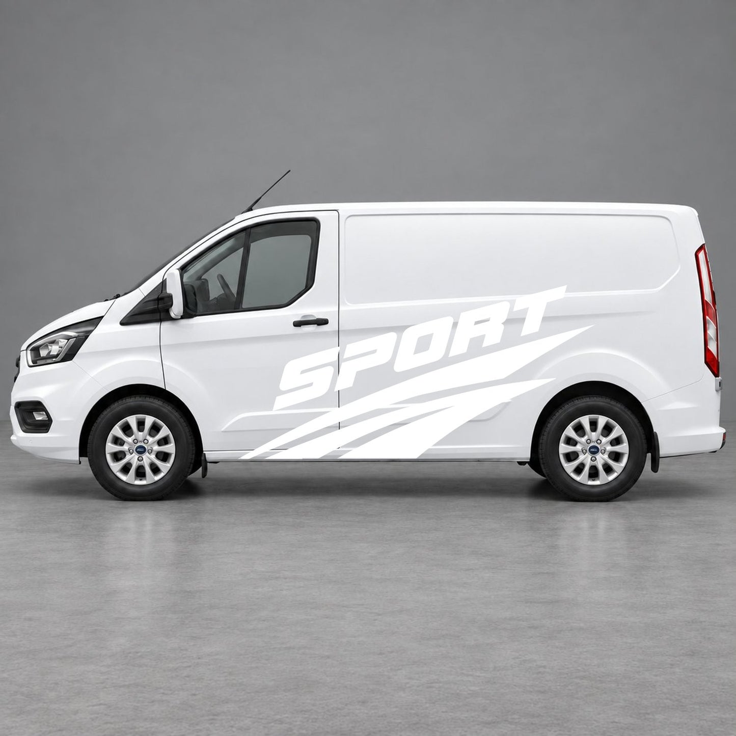 Ford Transit Custom Sport Twin Stripe Side Graphics in White & White