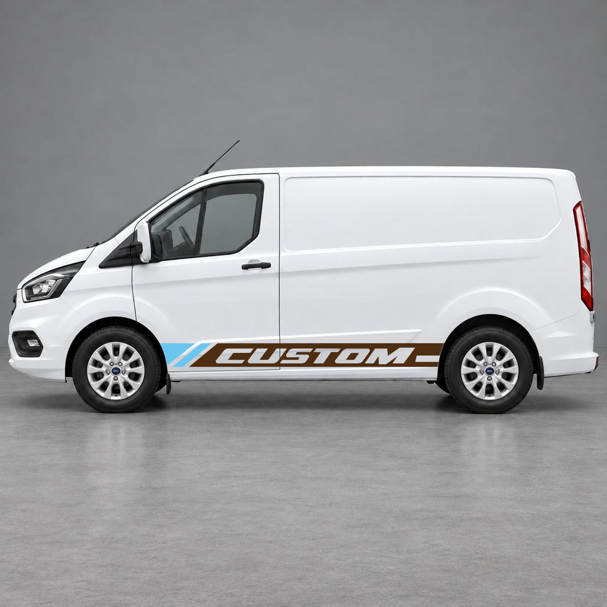 Ford Transit Custom Custom Lower Side Stripes in Brown & Light Blue