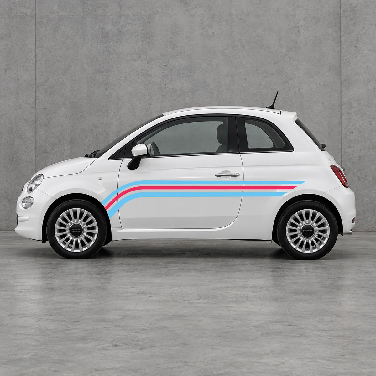 Fiat 500 Retro Triple Side Stripes Kit - Pair Supplied in Light Blue & Pink