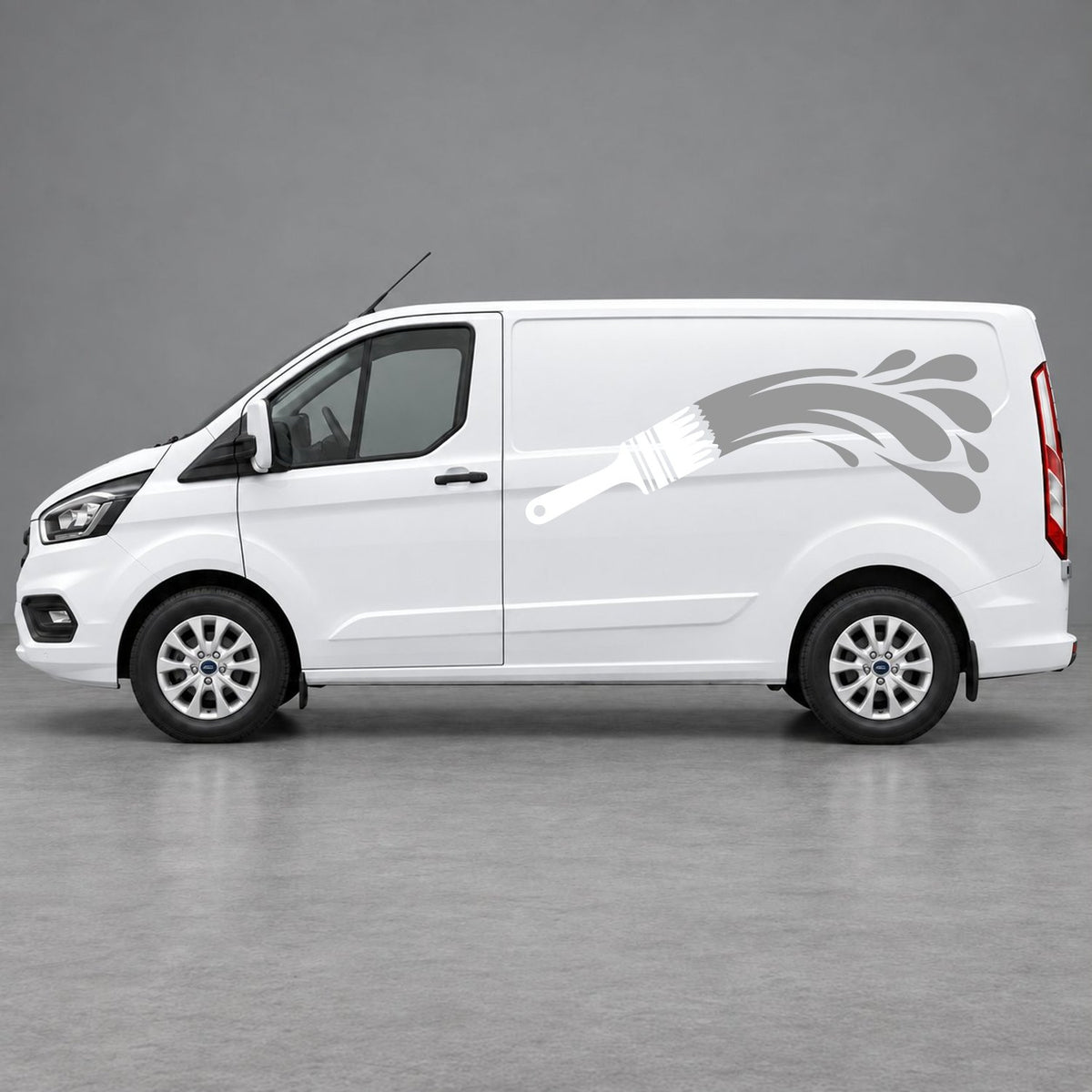 Ford Transit Custom Paintbrush Swoosh Side Graphics in White & Grey