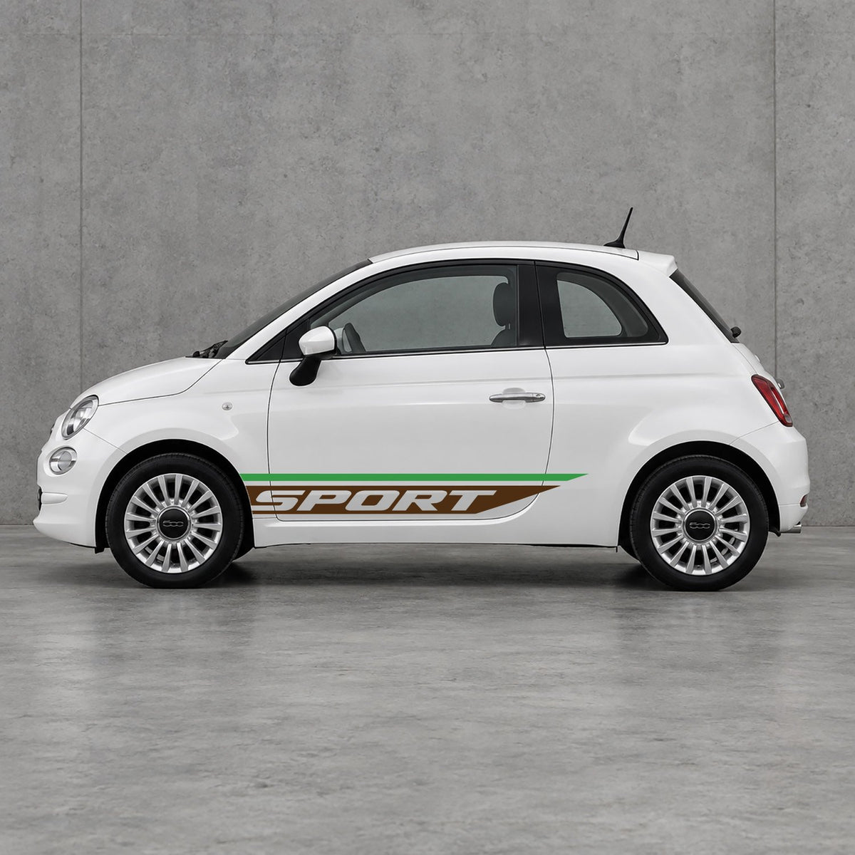 Fiat 500 Sport Lower Side Stripes Kit - Pair Supplied in Green & Brown