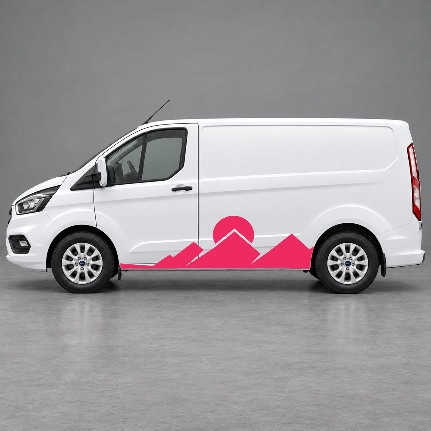 Ford Transit Custom Minimal Mountain Peak Side Graphics in Pink & Pink
