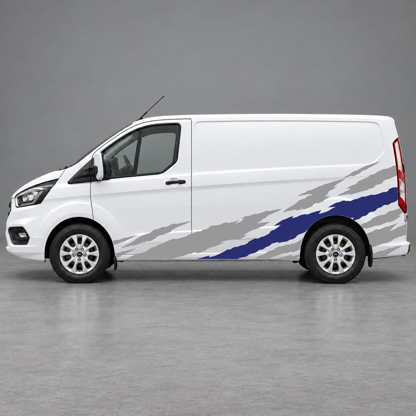 Ford Transit Custom Claw Scratch Side Graphics in Grey & Navy Blue