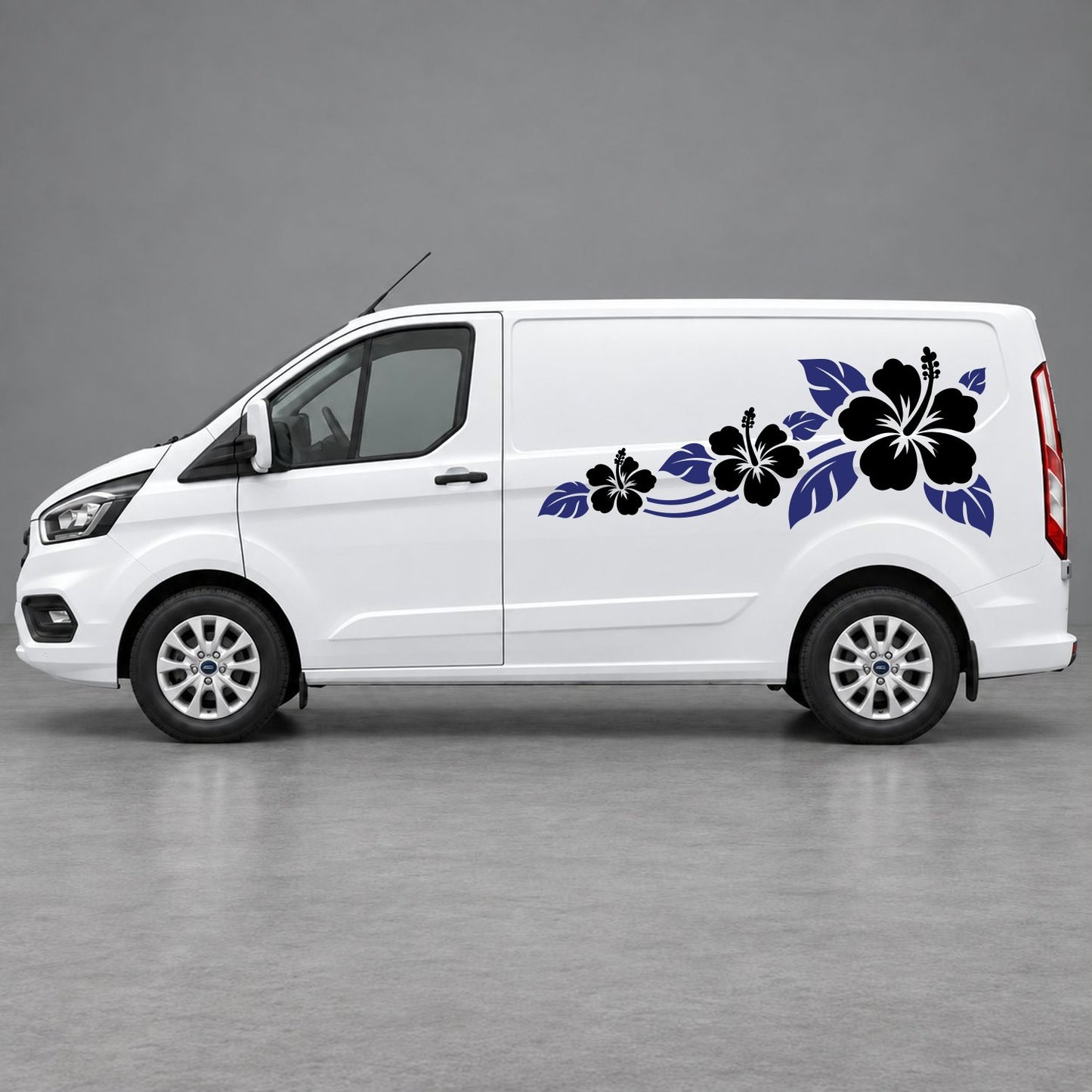 Ford Transit Custom Hibiscus Flower Trail Side Graphics in Navy Blue & Black