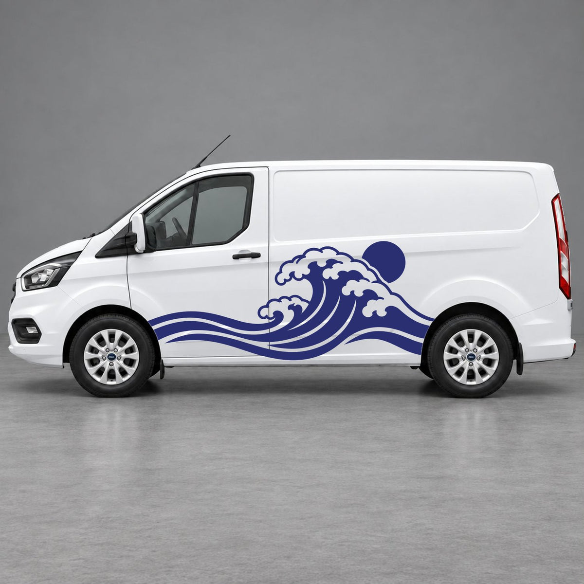 Ford Transit Custom Ocean Wave & Sunset Side Graphics in Navy Blue