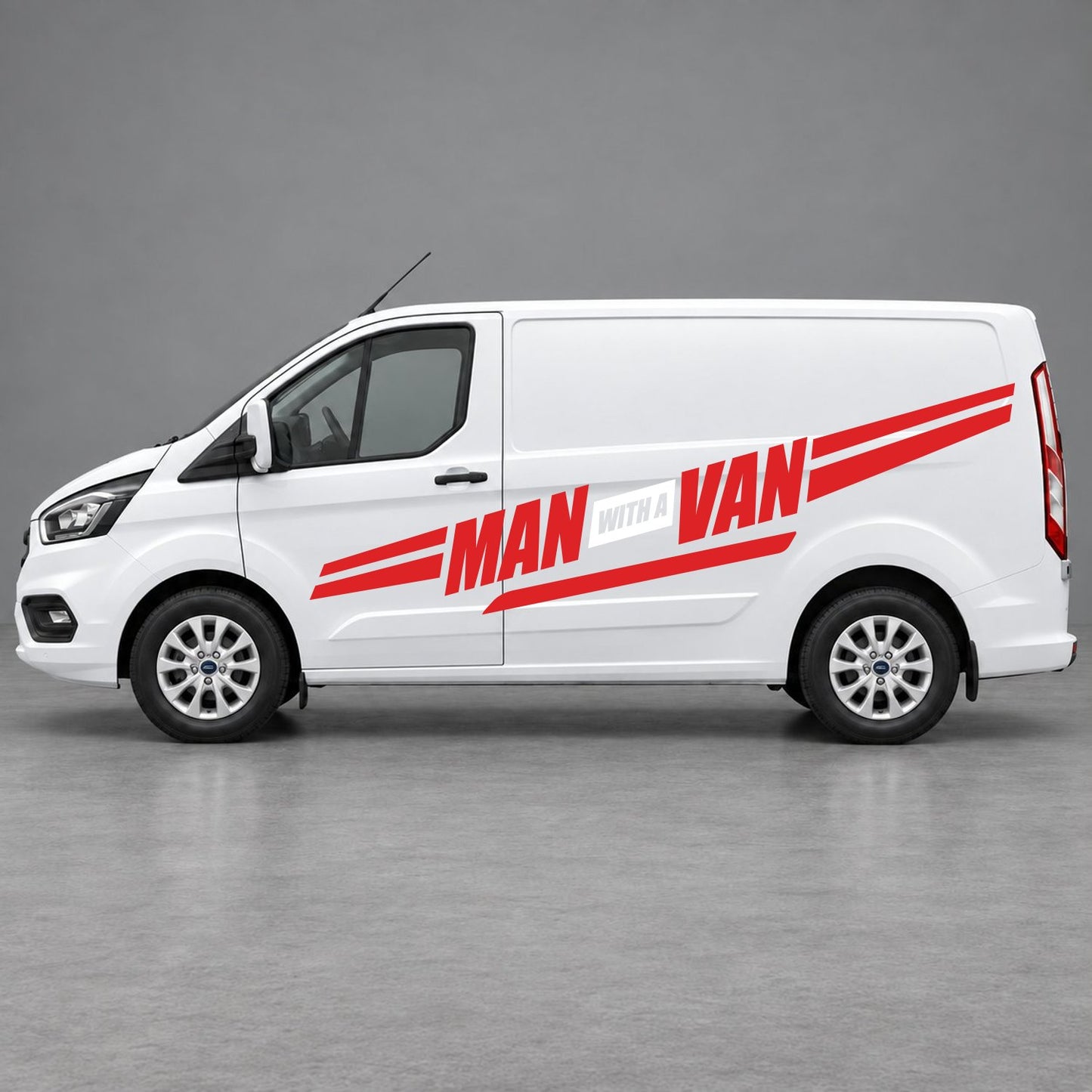 Ford Transit Custom Man with a Van Side Stripes in Red & White