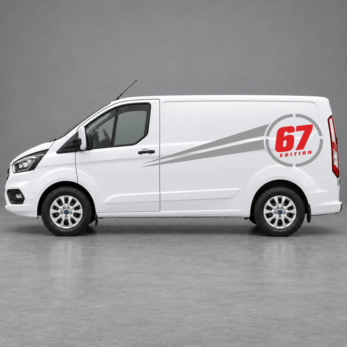 Ford Transit Custom Personalised Number Edition Side Stripes in Grey & Red