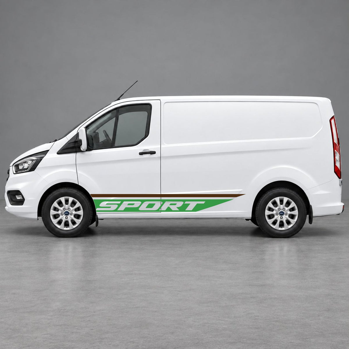Ford Transit Custom Sport Swoosh Lower Side Stripes in Brown & Green
