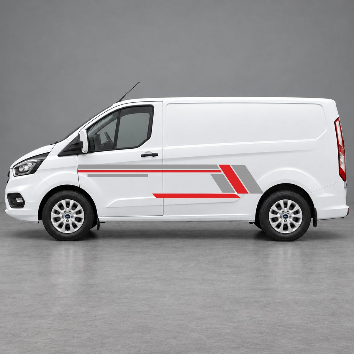 Ford Transit Custom Geometric Outline Side Stripes in Grey & Red
