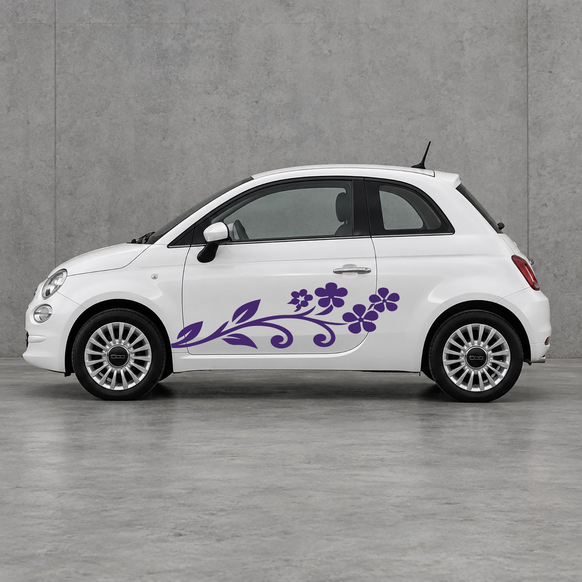 Fiat 500 Floral Vine Side Graphics Kit - Pair Supplied in Purple