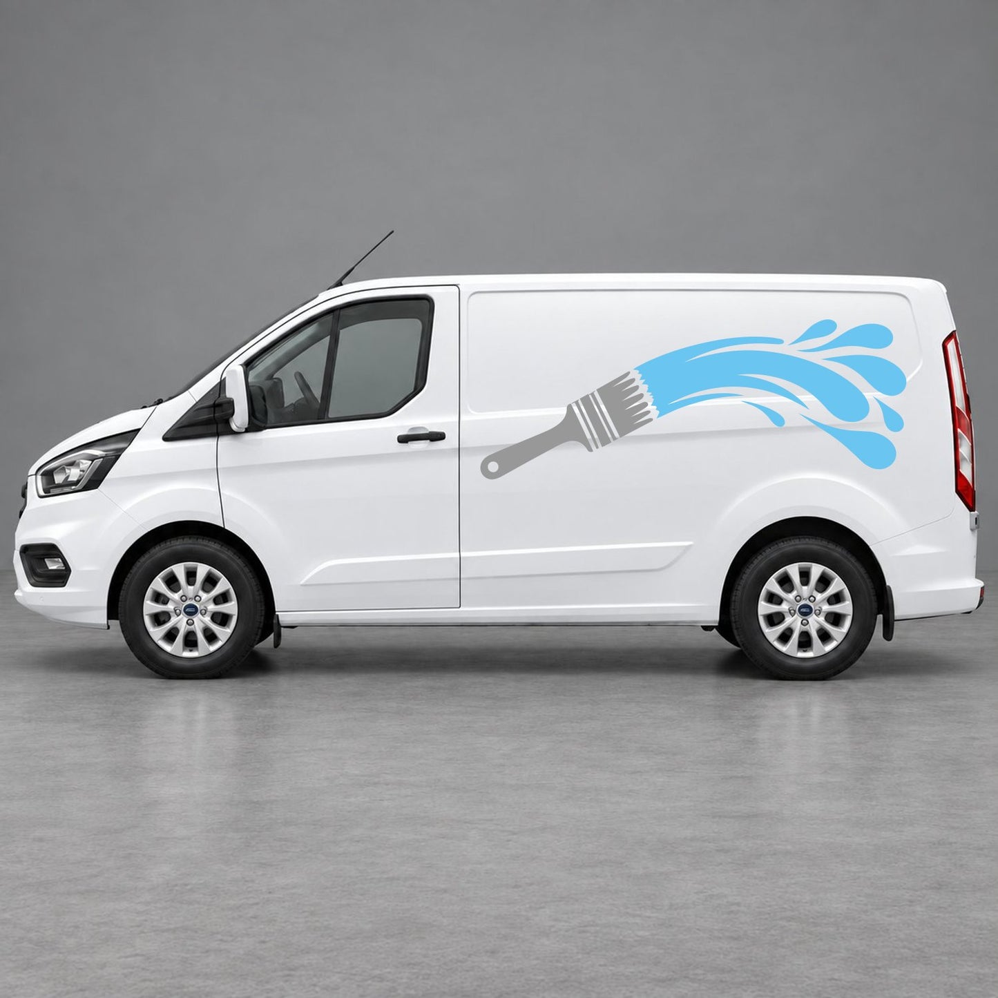 Ford Transit Custom Paintbrush Swoosh Side Graphics in Grey & Light Blue