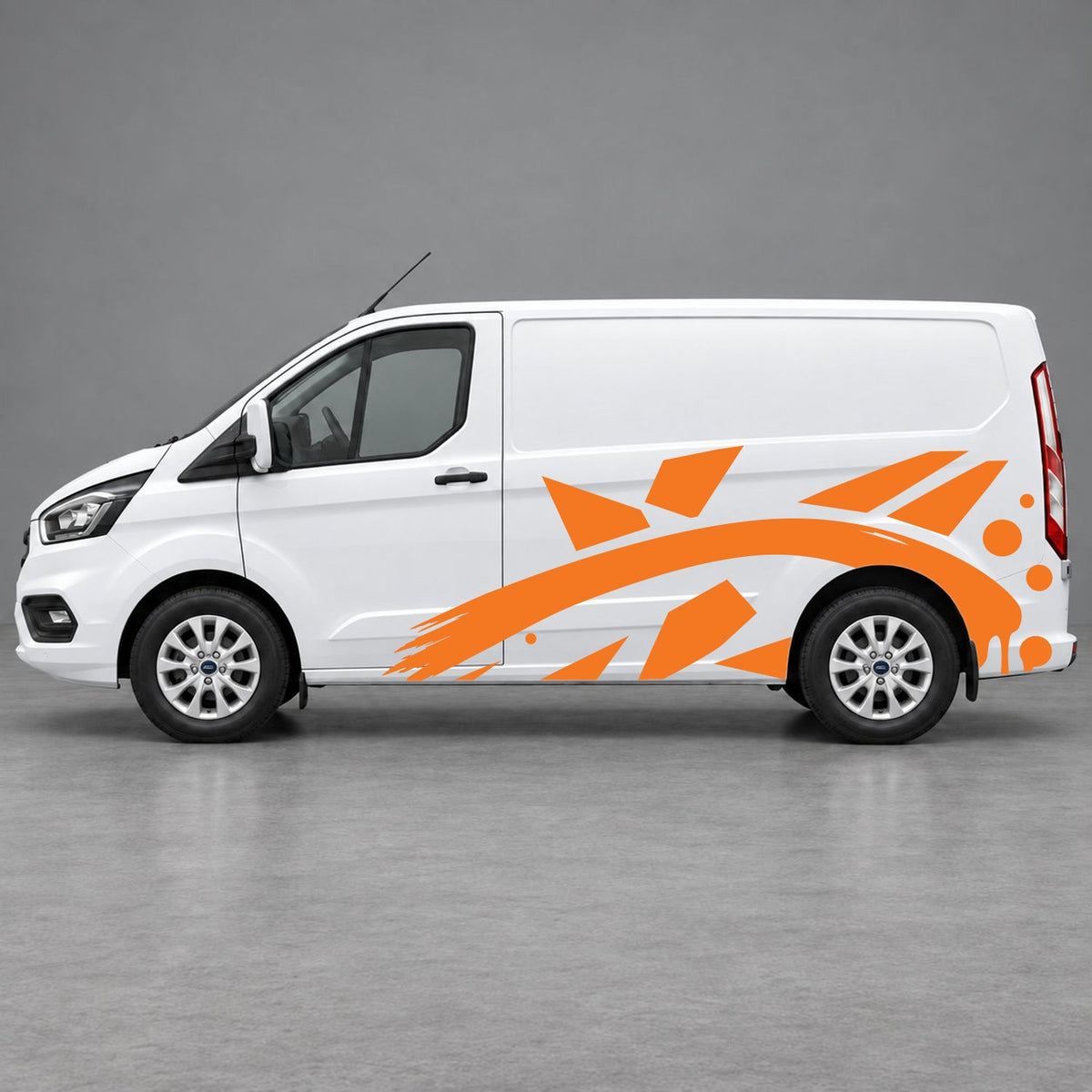 Ford Transit Custom Abstract Geometric Splash Side Graphics in Orange & Orange